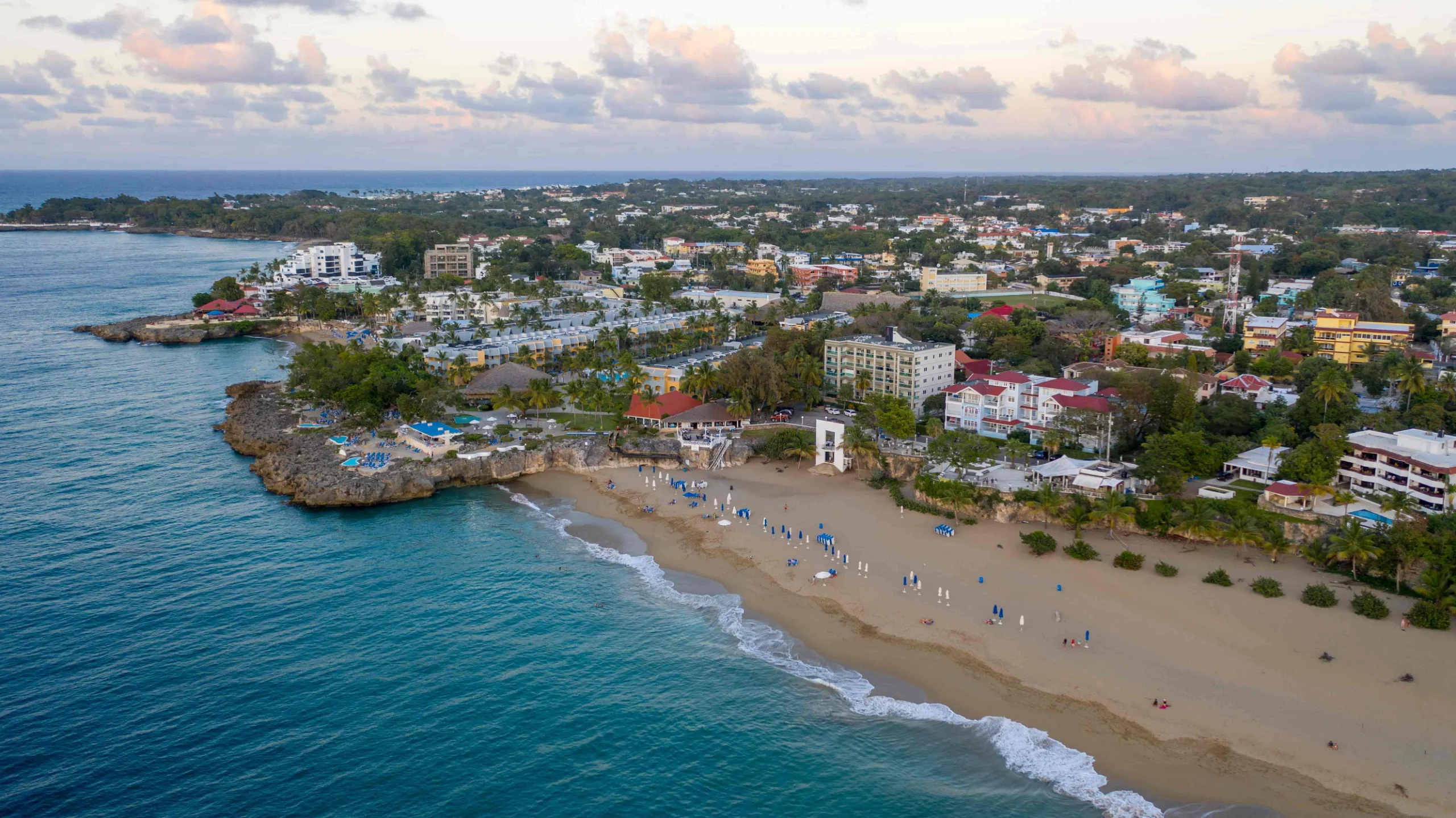 Stunning aerial view of Sosúa Beach and town in Puerto Plata, Dominican Republic.